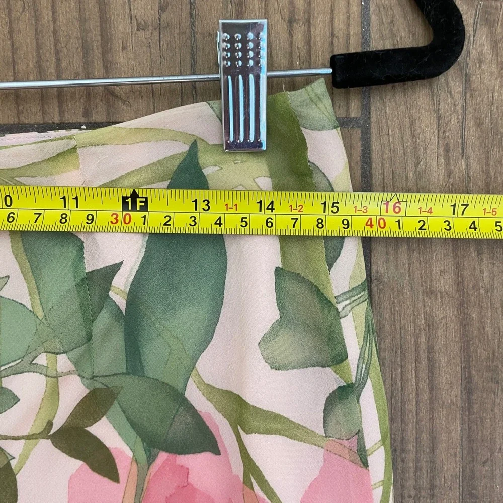 Ann Taylor Silk Floral Midi Skirt Womens 6 Pink Green Fairycore Cottagecore VTG - Picture 6 of 8